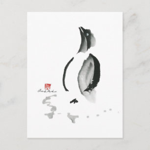 De Pinguïn van Kerstmis, sumi-E Feestdagenkaart