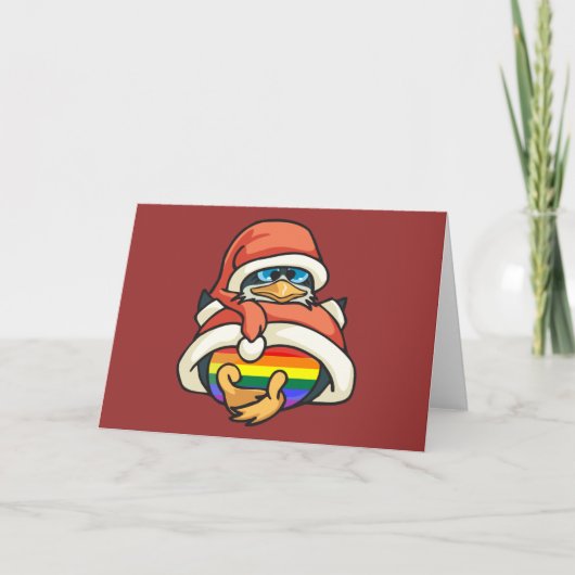 De Pinguïn van Kerstmis van de regenboog Feestdagen Kaart (Voorkant)