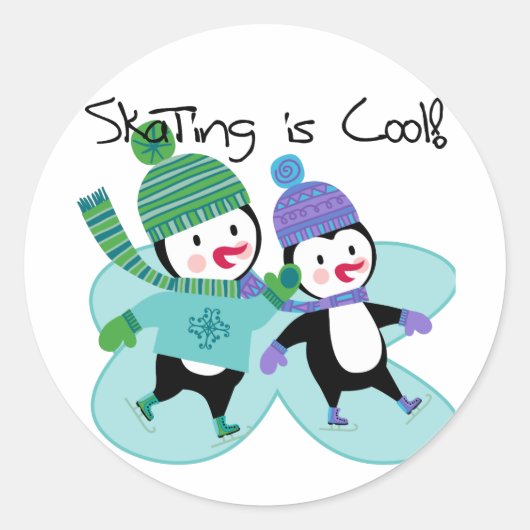 De pinguïnen die is Koel schaatsen Ronde Sticker (Voorkant)