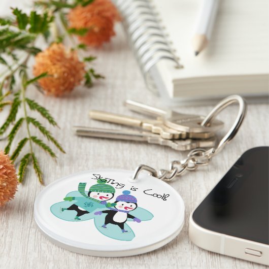 De pinguïnen die is Koel schaatsen Sleutelhanger (Voorkant Rechts)