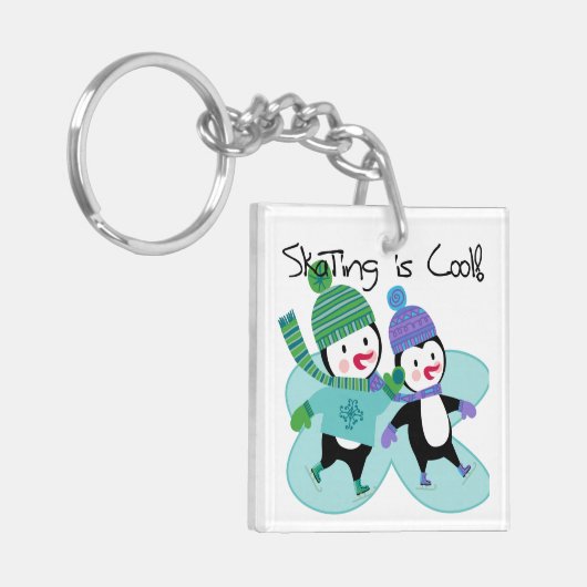 De pinguïnen die is Koel schaatsen Sleutelhanger (Voorkant Links)