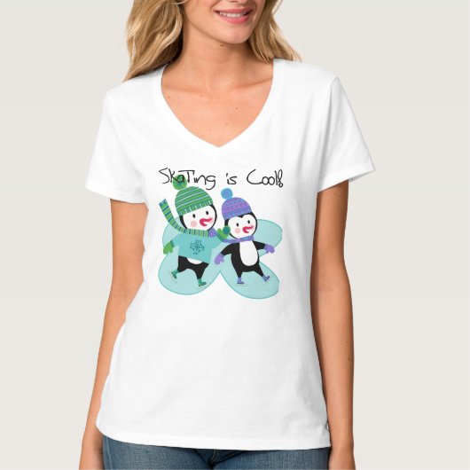 De pinguïnen die is Koel schaatsen T-shirt (Voorkant)