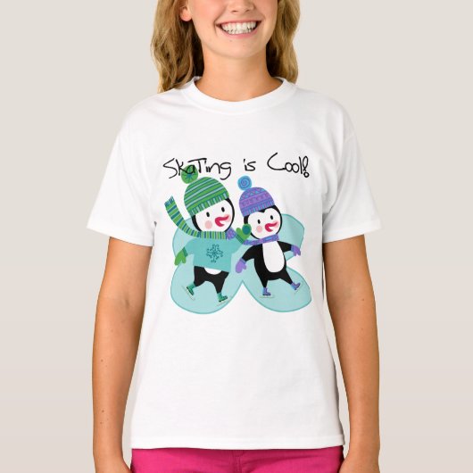De pinguïnen die is Koel schaatsen T-shirt (Voorkant)