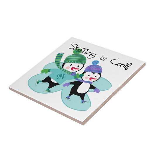 De pinguïnen die is Koel schaatsen Tegeltje (Zijkant)