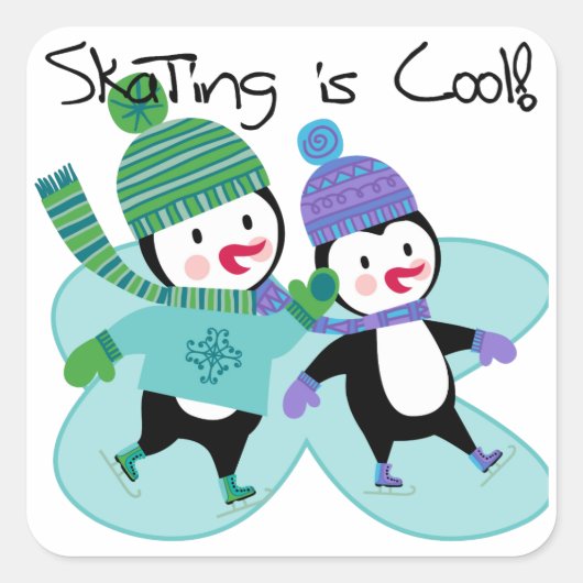 De pinguïnen die is Koel schaatsen Vierkante Sticker (Voorkant)