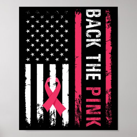 De Pink Ribbon Amerikaanse vlag Borstkanker Aware Poster (Voorkant)