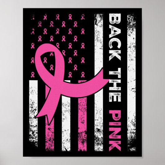 De Pink Ribbon Amerikaanse vlag Borstkanker Aware Poster (Voorkant)