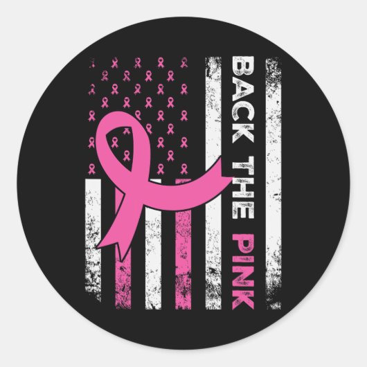 De Pink Ribbon Amerikaanse vlag Borstkanker Aware Ronde Sticker (Voorkant)