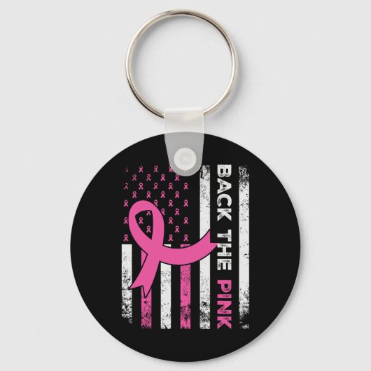 De Pink Ribbon Amerikaanse vlag Borstkanker Aware Sleutelhanger (Voorkant)