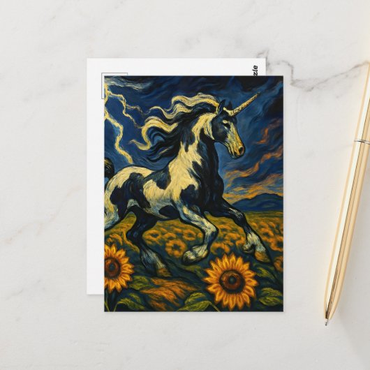De pinto eenhoorn in een storm briefkaart (Voorkant / Achterkant in situ)