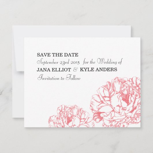 De pioen bewaart de Datum Save The Date (Voorkant)