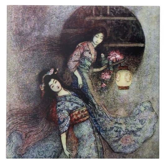 “De Pioenlantaarn” door Warwick Goble Tegeltje (Voorkant)