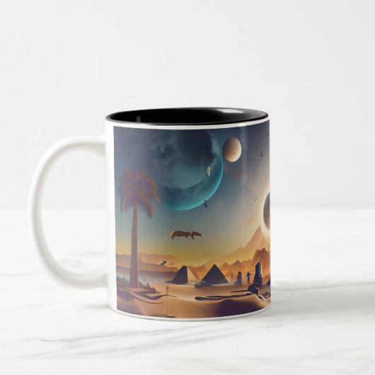 De piramide tweekleurige koffiemok (Links)