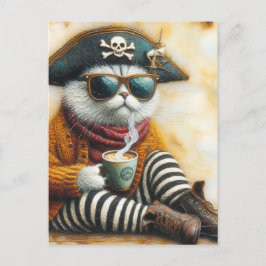 De piratenkat met koffie briefkaart