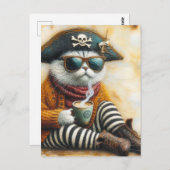 De piratenkat met koffie briefkaart (Voorkant / Achterkant)