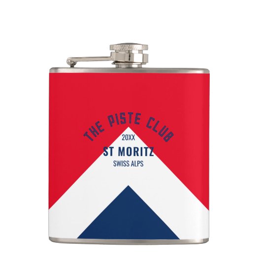 De Piste Club Red Navy Peak Custom Winter Ski Heupfles (Voorkant)