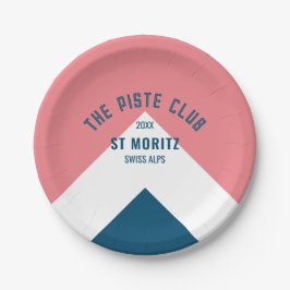 De Piste Club Roze Blauw Custom Round Ski Party Papieren Bordje