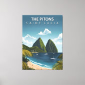 De Pitons – Oude Reisposter van Saint Lucia Canvas Afdruk (Voorkant)