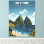 De Pitons – Oude Reisposter van Saint Lucia Canvas Afdruk (Insitu (Houten vloer))
