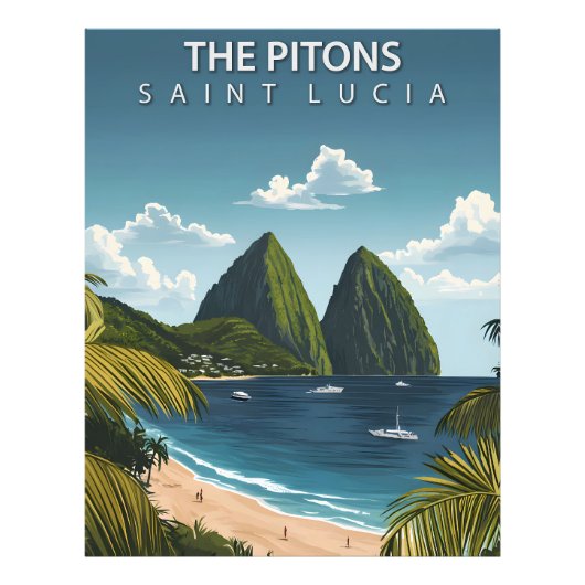 De Pitons – Oude Reisposter van Saint Lucia Foto Afdruk (Voorkant)