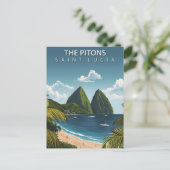 De Pitons Saint Lucia Vintage Reis Briefkaart (Staand voorkant)