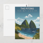 De Pitons Saint Lucia Vintage Reis Briefkaart (Voorkant / Achterkant)