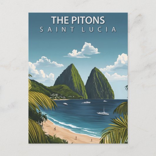 De Pitons Saint Lucia Vintage Reis Briefkaart (Voorkant)