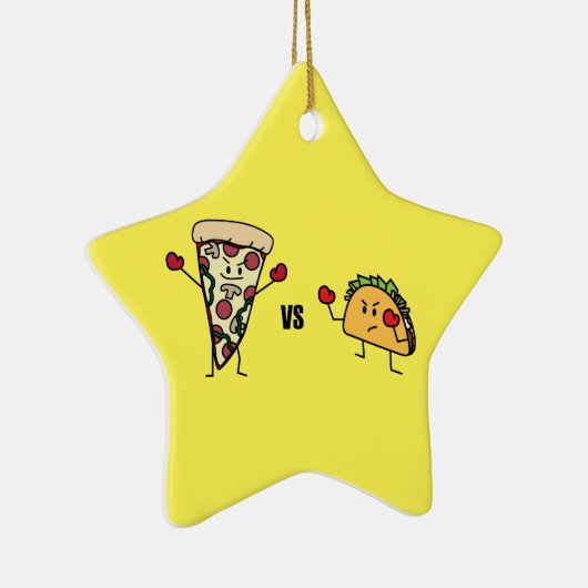 De Pizza van pepperonis VERSUS Taco: Mexicaan Keramisch Ornament (Rechts)