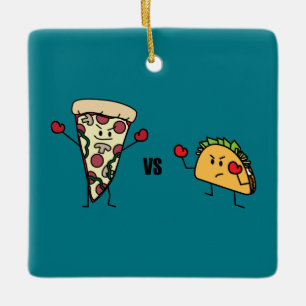 De Pizza van pepperonis VERSUS Taco: Mexicaan Keramisch Ornament