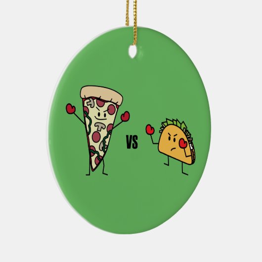 De Pizza van pepperonis VERSUS Taco: Mexicaan Keramisch Ornament (Rechts)