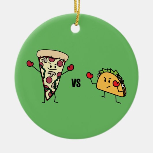De Pizza van pepperonis VERSUS Taco: Mexicaan Keramisch Ornament (Voorkant)