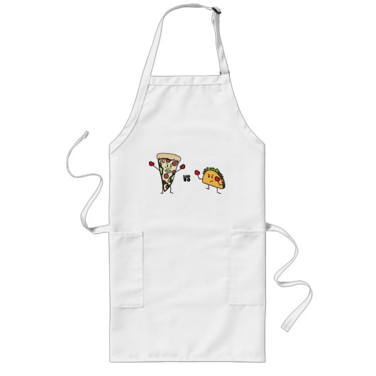 De Pizza van pepperonis VERSUS Taco: Mexicaan Lang Schort (Voorkant)