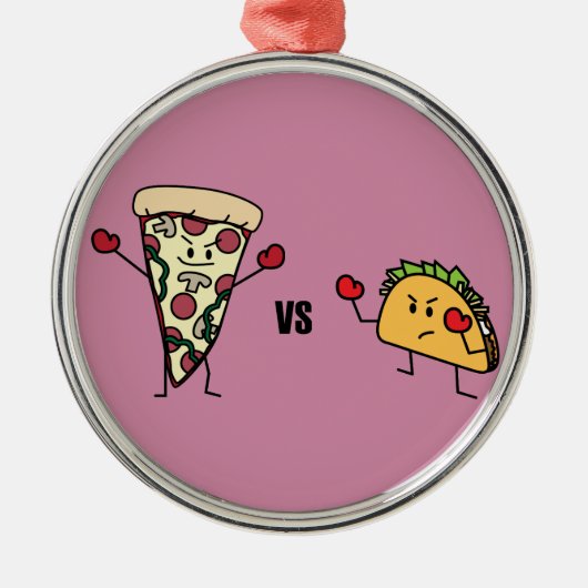 De Pizza van pepperonis VERSUS Taco: Mexicaan Metalen Ornament (Voorkant)