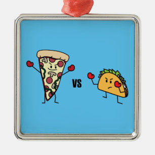 De Pizza van pepperonis VERSUS Taco: Mexicaan Metalen Ornament