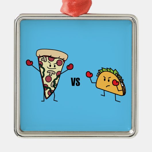 De Pizza van pepperonis VERSUS Taco: Mexicaan Metalen Ornament (Voorkant)