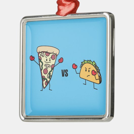 De Pizza van pepperonis VERSUS Taco: Mexicaan Metalen Ornament (Links)