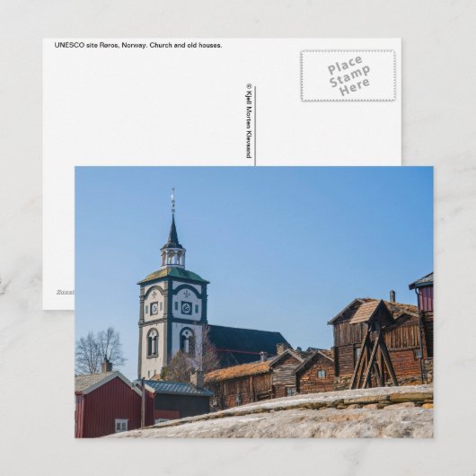 De plaats Roros, Noorwegen van Unesco. Kerk en Briefkaart (Voorkant / Achterkant)