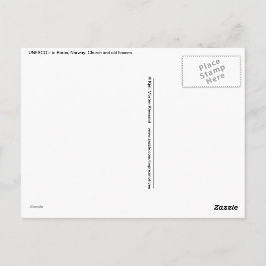 De plaats Roros, Noorwegen van Unesco. Kerk en Briefkaart (Achterkant)