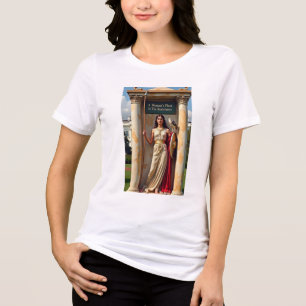De plaats van een vrouw in het T-shirt van het ver