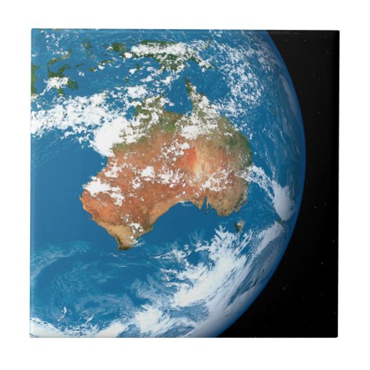 De planeet Aarde toont wolken boven Australië. Tegeltje (Voorkant)