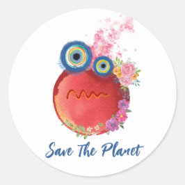 De planeet opslaan ronde sticker