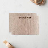 De plank van het hout kijkt elegante vervormde tek notitiekaartje (Voorkant / Achterkant in situ)