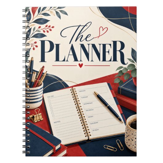 De Planner Navy Rode Botanische Notitieboek (Voorkant)