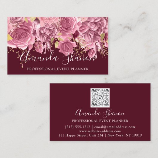 De Planner van de gebeurtenis drijft Roos QR Code  Visitekaartje (Voorkant / Achterkant)