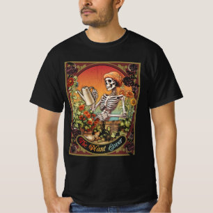 De Plant Lover Tarot Kaart Skeleton Skull Flowers T-shirt