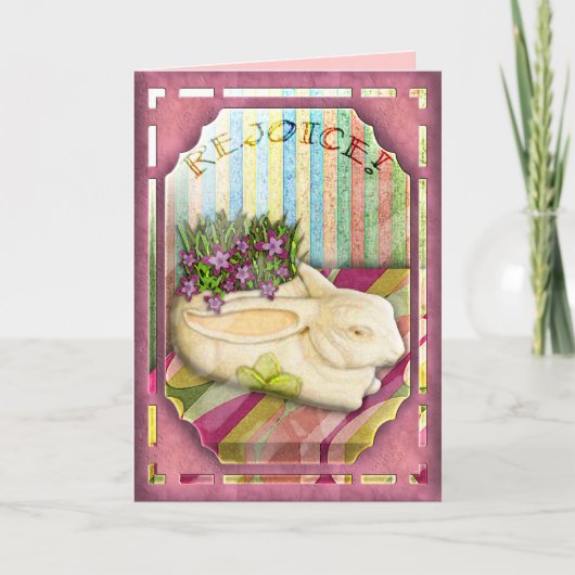 De Planter van de paashaas in het Roze Venster van Feestdagen Kaart (Voorkant)