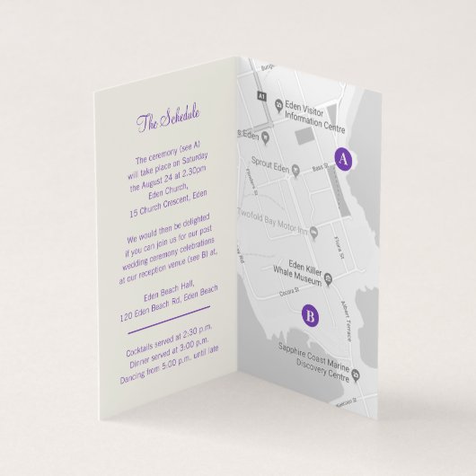 De plattegrond van de paarse bruiloft kaart (Binnen)