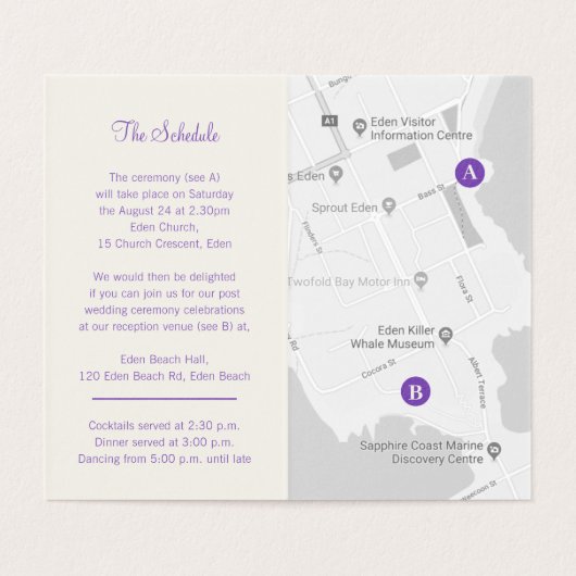 De plattegrond van de paarse bruiloft kaart (Binnenkant ongevouwen)