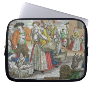 De pluimveemarkt (gekleurde gravering) laptop sleeve