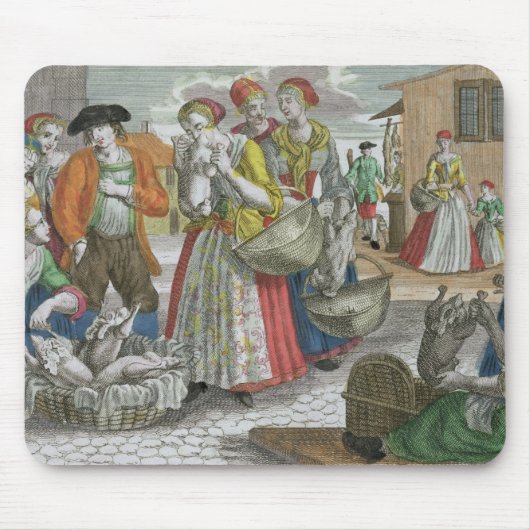 De pluimveemarkt (gekleurde gravering) muismat (Voorkant)